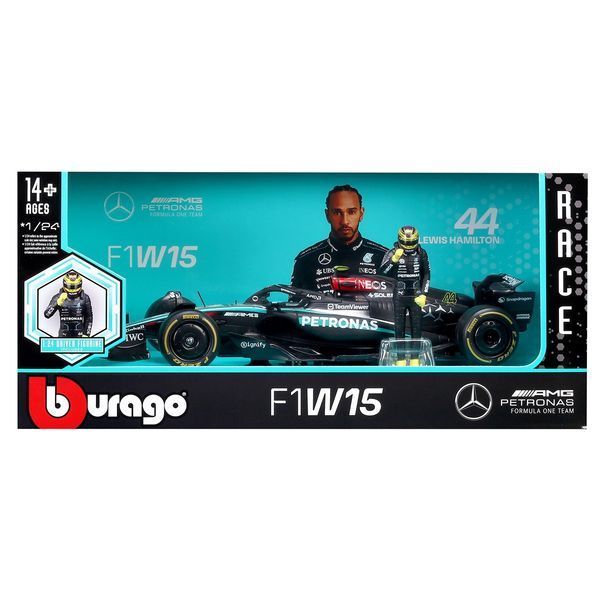 Автомодель з фігуркою &ndash; Mercedes‑AMG Petronas F1 W15 (2024) (1:24) 18-28069 (#44) фото