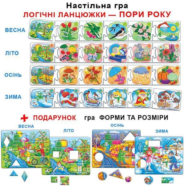 Дитяча розвиваюча гра "Логічні ланцюжки. Пори року" 86065 українською мовою 86065 фото