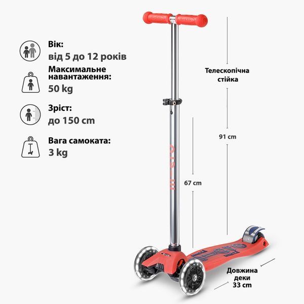 Самокат Micro серії Maxi Deluxe Glow LED &ndash; Червона аура MMD368 фото